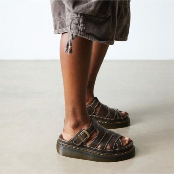 Dr. Martens Kelp Brown Maxxy Slide AR Rogue Leather Unisex Sandals UK 8 NIB - Picture 12 of 13